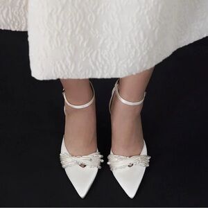 Charles & Keith White Embellished Heels